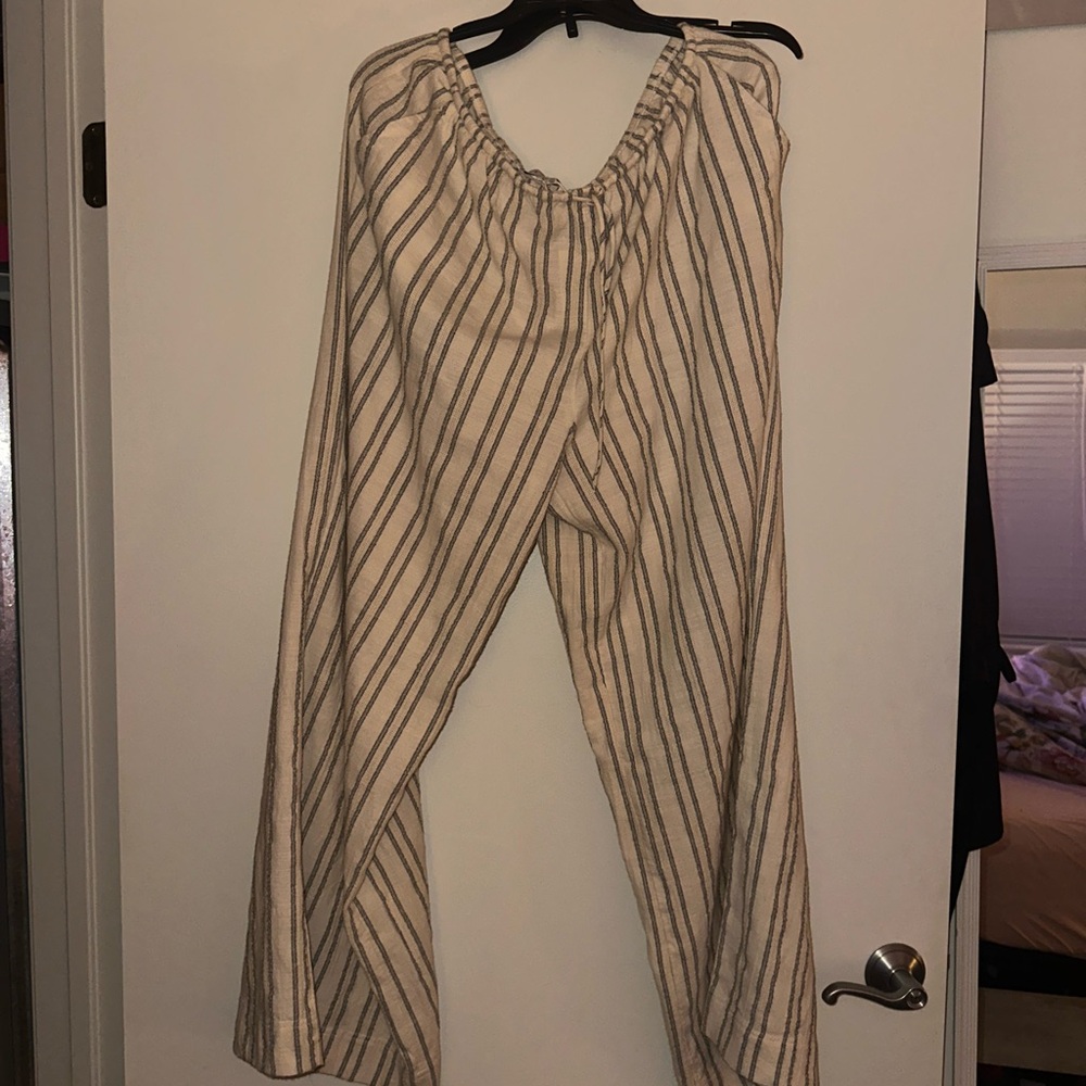 Z Supply Cream and Black Striped Wide Leg Pants